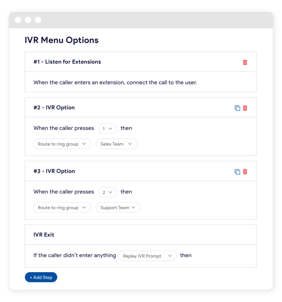 Aloware IVR menu options
