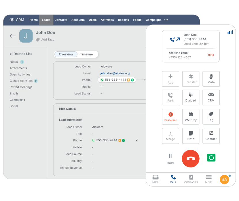 How does Aloware power dialer work with Zoho
